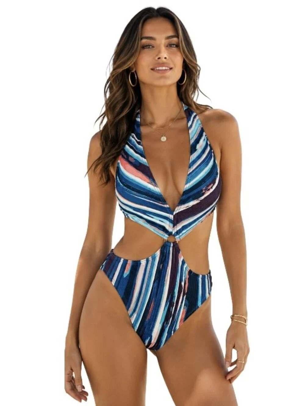Vince‎ Camuto NWT Ribbed Cutout One Piece Swimsuit Size 8 Marine Resort Beach